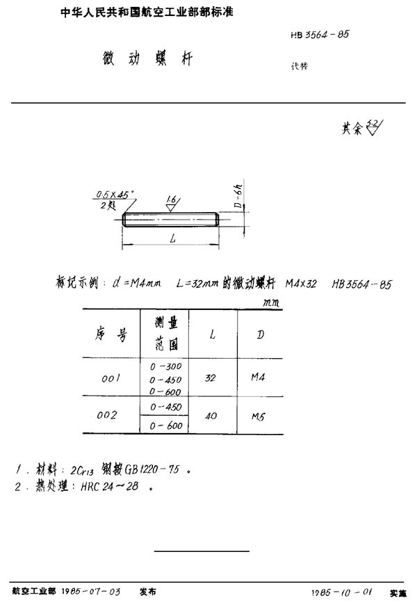 HB 3564-1985 微动螺杆