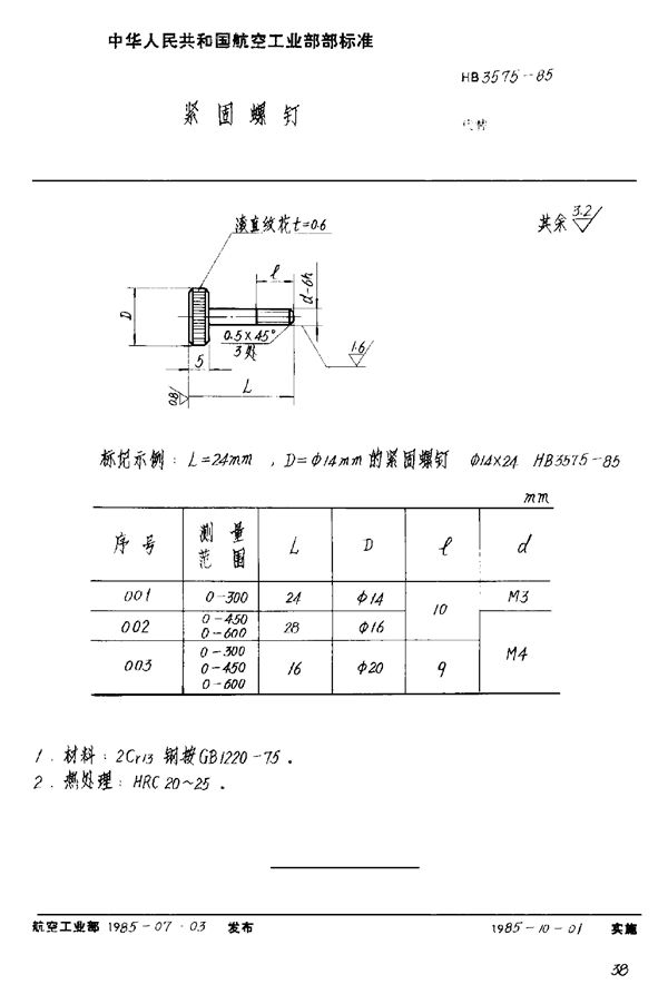 HB 3575-1985 紧固螺钉