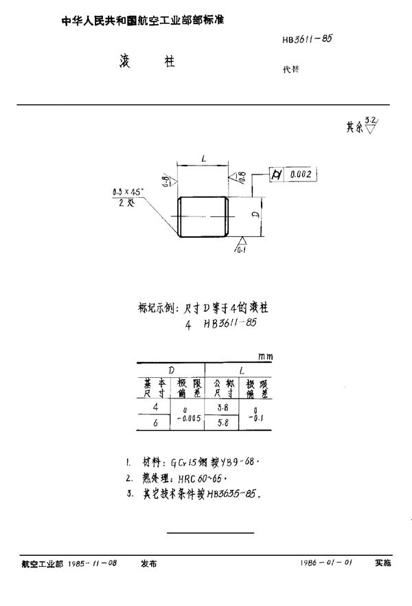 HB 3611-1985 滚柱