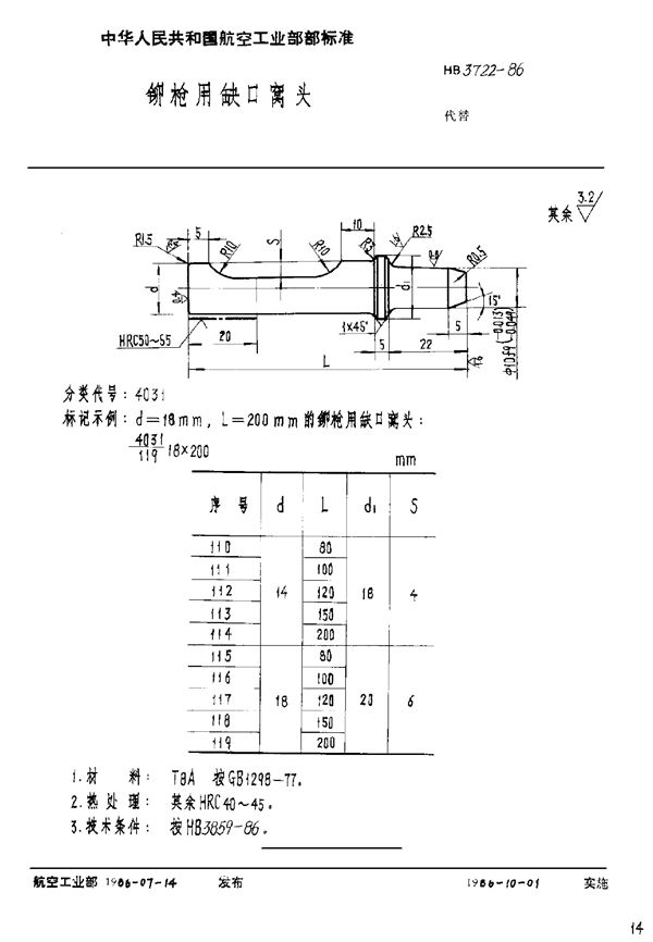 HB 3722-1986 铆枪用缺口窝头