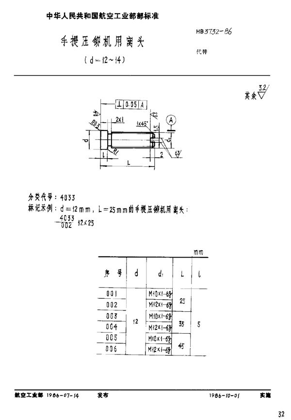 HB 3732-1986 手提压铆机用窝头(D=12～14)