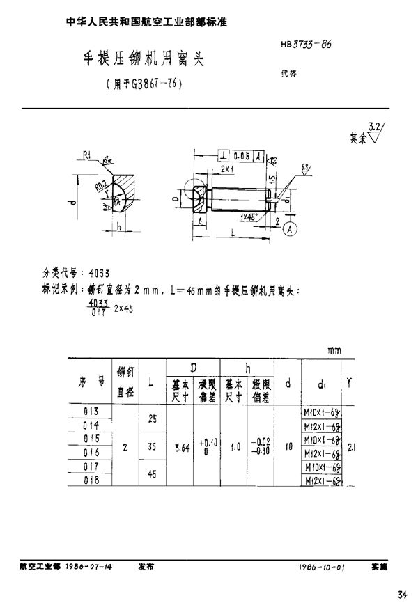 HB 3733-1986 手提压铆机用窝头(用于GB 867-76)