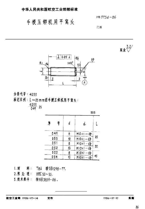 HB 3734-1986 手提压铆机用平窝头