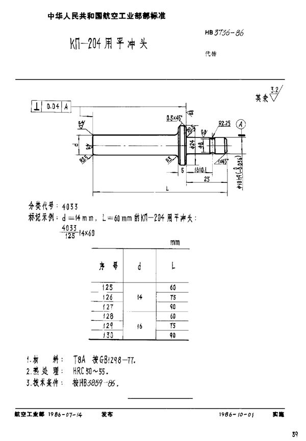 HB 3736-1986 KΠ-204用冲头