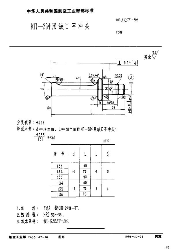 HB 3737-1986 KΠ-204用缺口平冲头