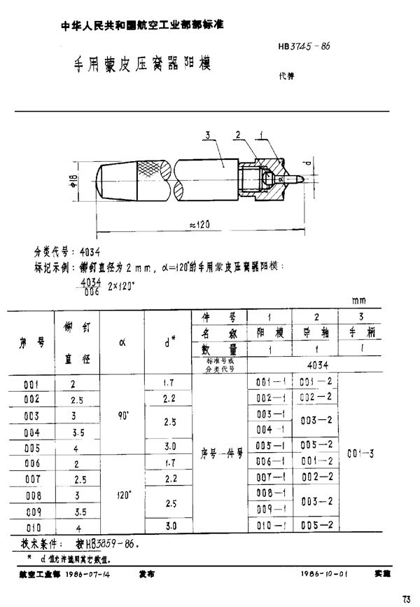 HB 3745-1986 手用蒙皮压窝器阴模