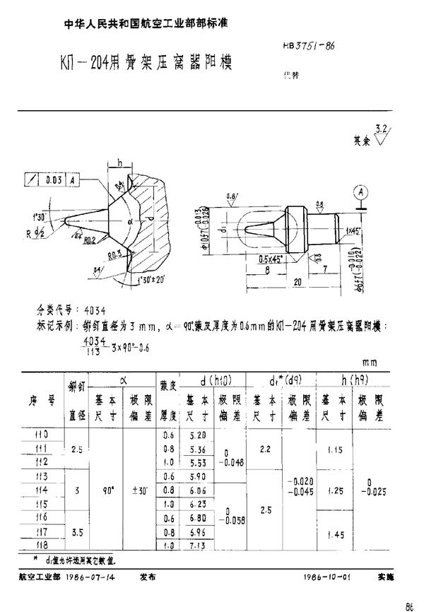 HB 3751-1986 KΠ-204用骨架压窝器阴模