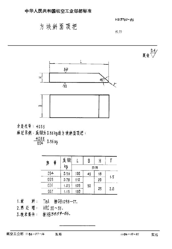 HB 3760-1986 方块斜面顶把