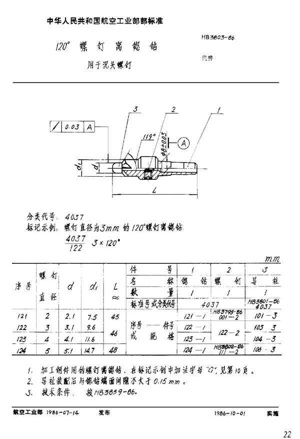 HB 3803-1986 120°螺钉窝锪钻