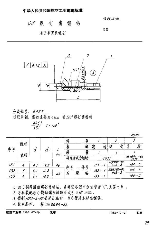 HB 3805-1986 120°螺钉窝锪钻 用于半沉头螺钉