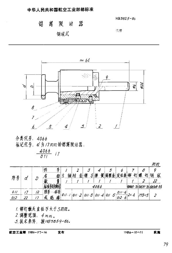 HB 3825-1986 锪窝限动器 钢球式