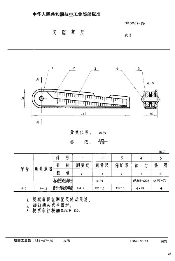 HB 3851-1986 间隙塞尺