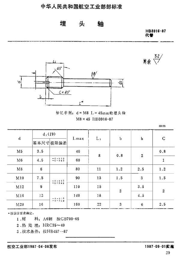 HB 3916-1987 埋头轴