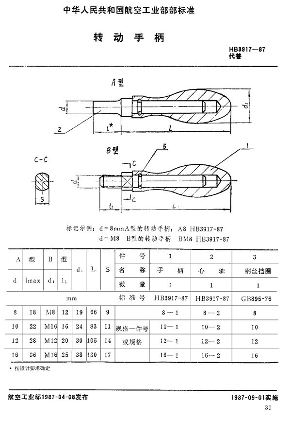 HB 3917-1987 转动手柄