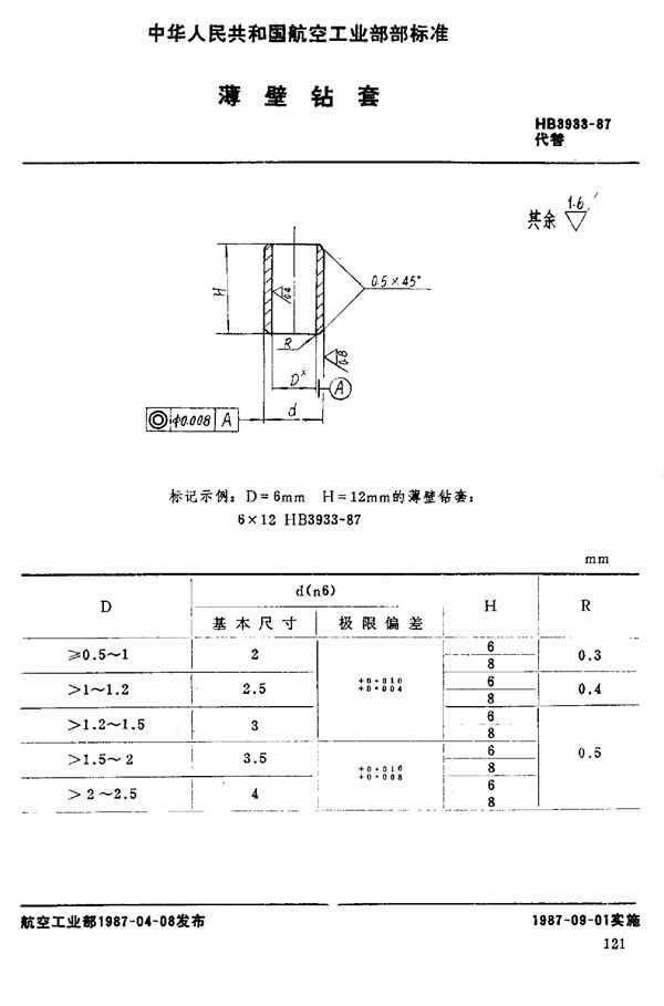 HB 3933-1987 薄壁钻套