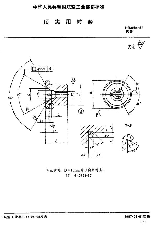 HB 3934-1987 顶尖用衬套