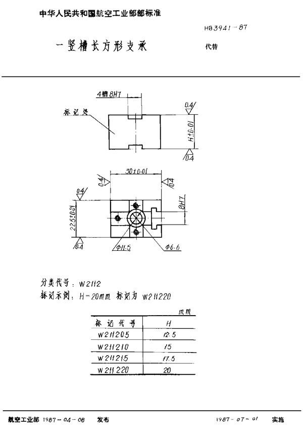 HB 3941-1987 一竖槽长方形支承