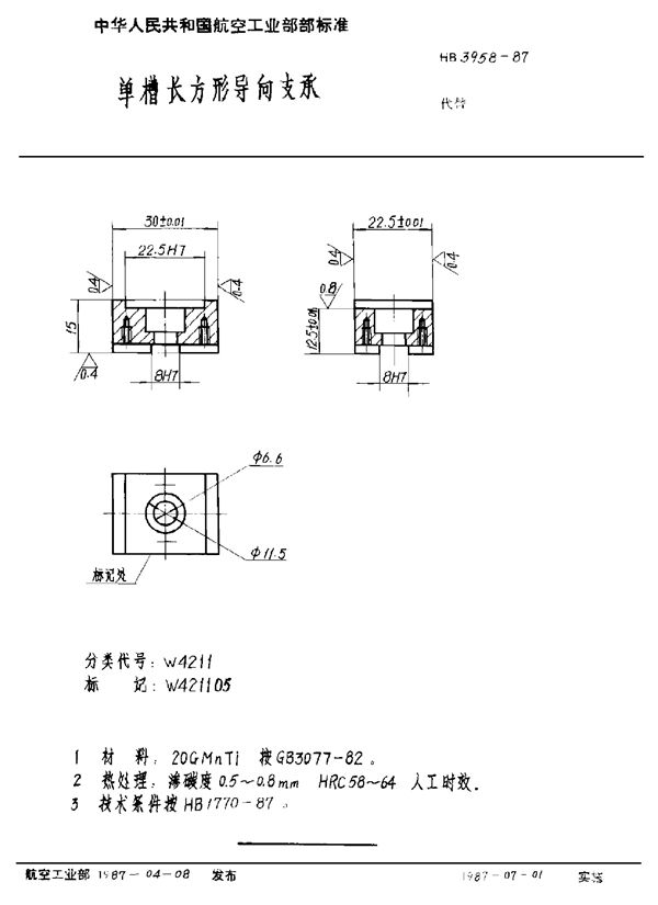 HB 3958-1987 单槽长方形导向支承