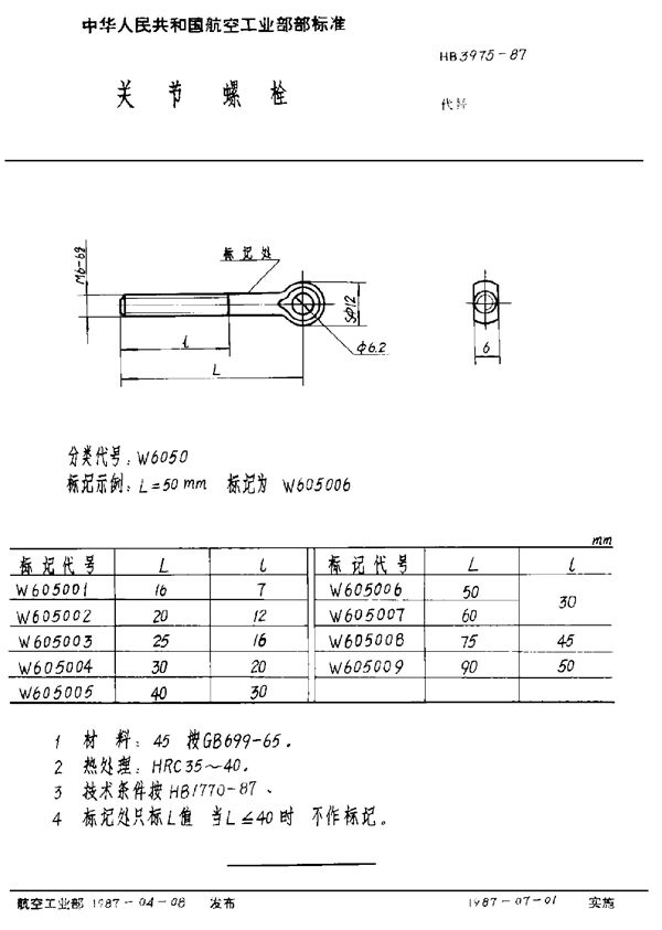 HB 3975-1987 关节螺栓