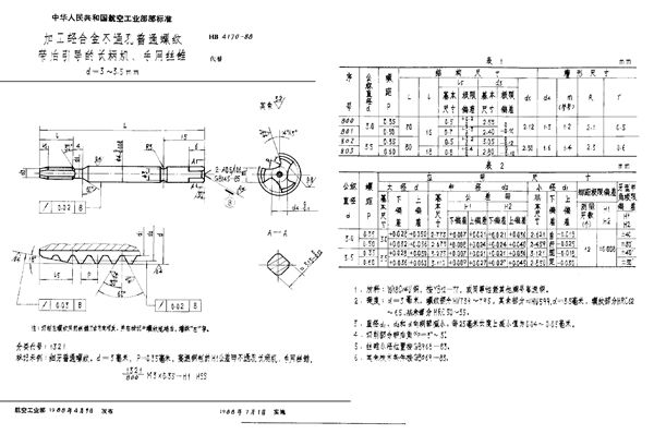 HB 4170-1988 加工轻合金不通孔普通螺纹带后引导的长柄机、手用丝锥 d=3～3.5mm