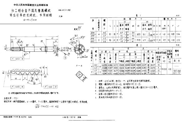 HB 4171-1988 加工轻合金不通孔普通螺纹带后引导的长柄机、手用丝锥 d=4～5mm