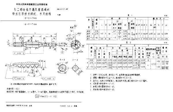 HB 4172-1988 加工轻合金不通孔普通螺纹带后引导的长柄机、手用丝锥 d=6～11mm