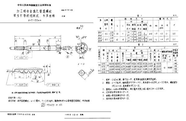 HB 4174-1988 加工轻合金通孔普通螺纹带后引导的短柄机、手用丝锥 d=3～3.5mm