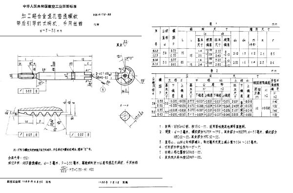 HB 4178-1988 加工轻合金通孔普通螺纹带后引导的长柄机、手用丝锥 d=3～3.5mm