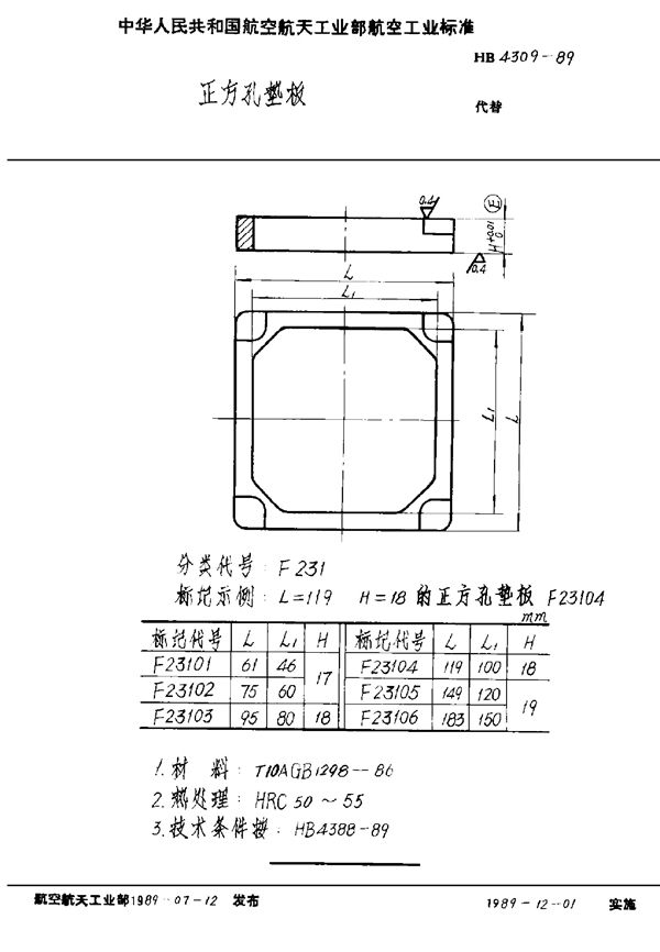 HB 4309-1989 正方孔垫板