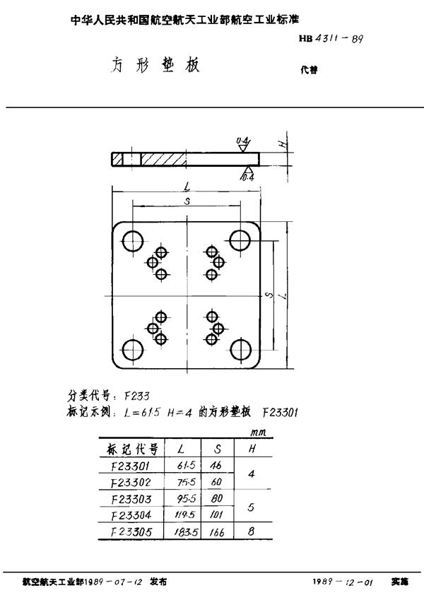 HB 4311-1989 方形垫板