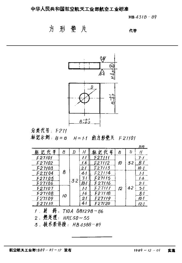 HB 4318-1989 方形垫片