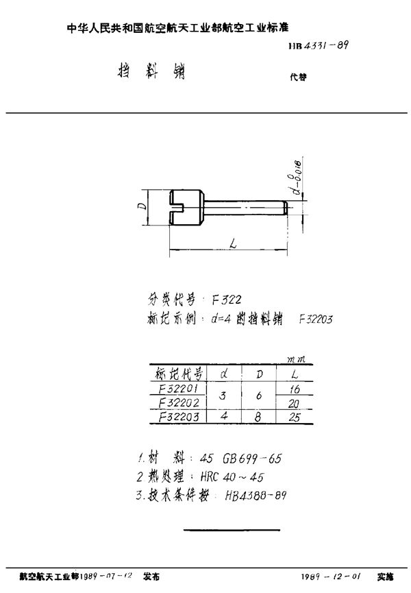 HB 4331-1989 挡料销