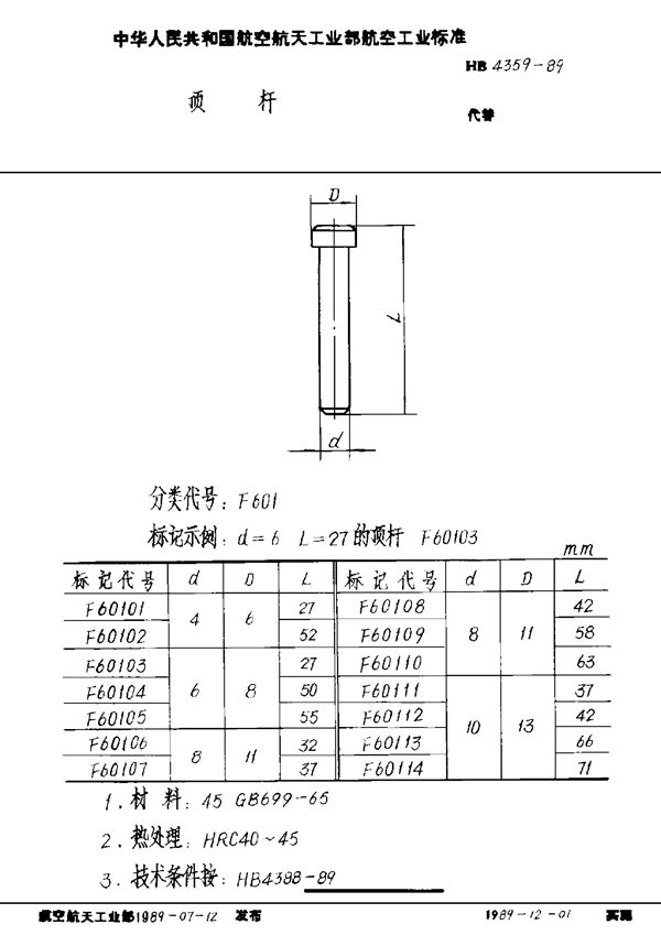 HB 4359-1989 顶杆