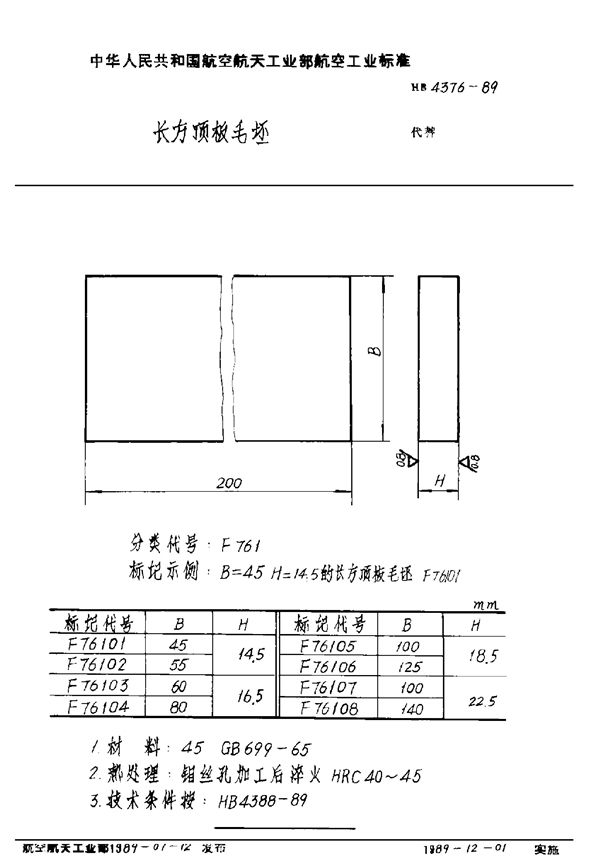 HB 4376-1989 长方推板毛坯