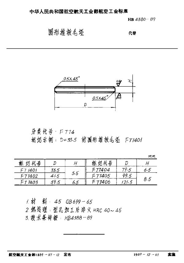 HB 4380-1989 圆形推板毛坯