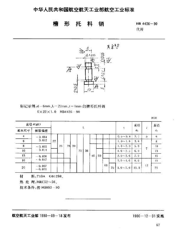 HB 4436-1990 槽形托料销