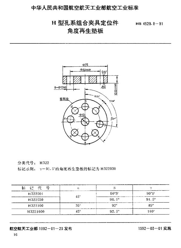 HB 4529.8-1991 H型孔系组合夹具定位件 角度再生垫板