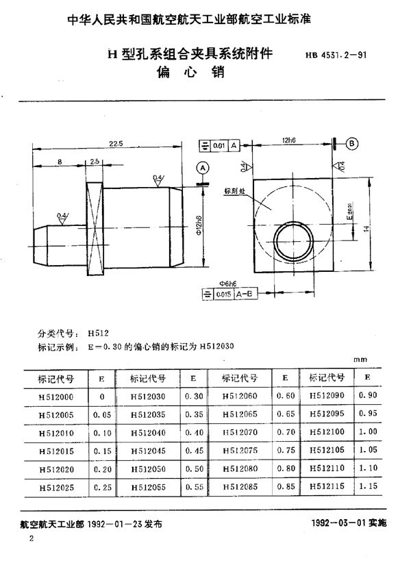 HB 4531.2-1991 H型孔系组合夹具系统附件 偏心销