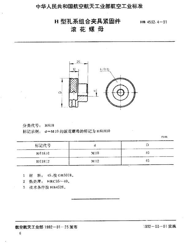 HB 4532.4-1991 H型孔系组合夹具紧固件 滚花螺母