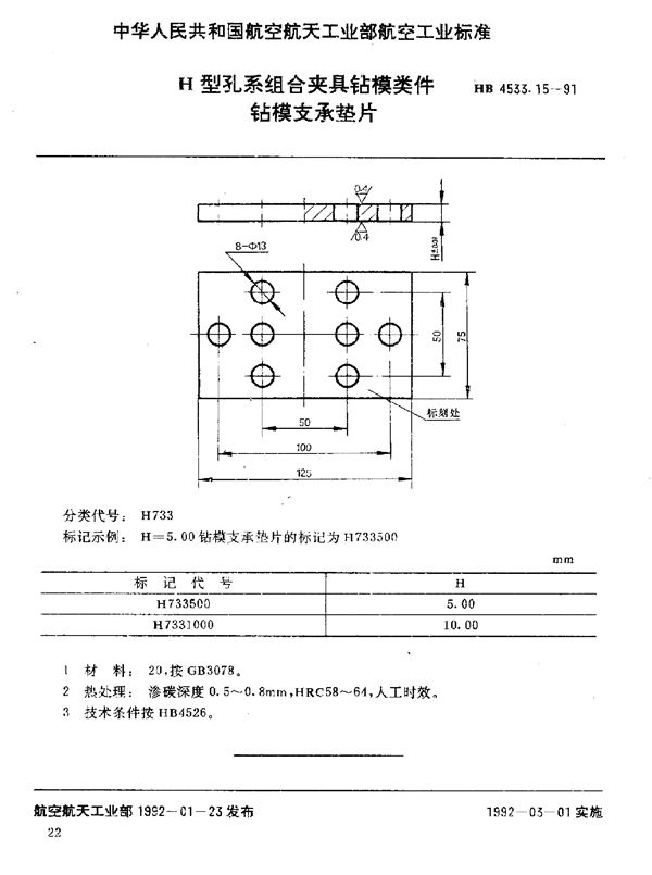 HB 4533.15-1991 H型孔系组合夹具钻模类件 钻模支承垫片