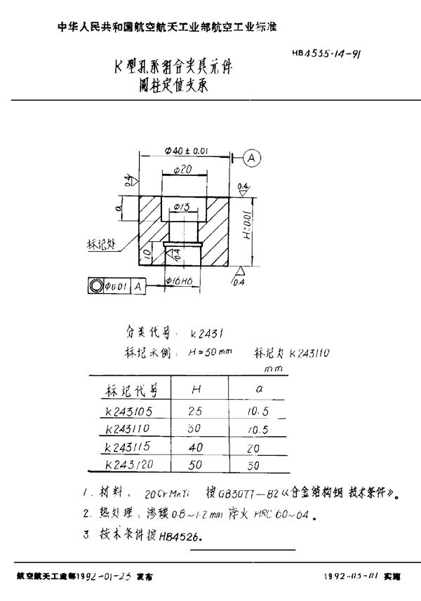 HB 4535.14-1991 K型孔系组合夹具元件 圆柱定位支承