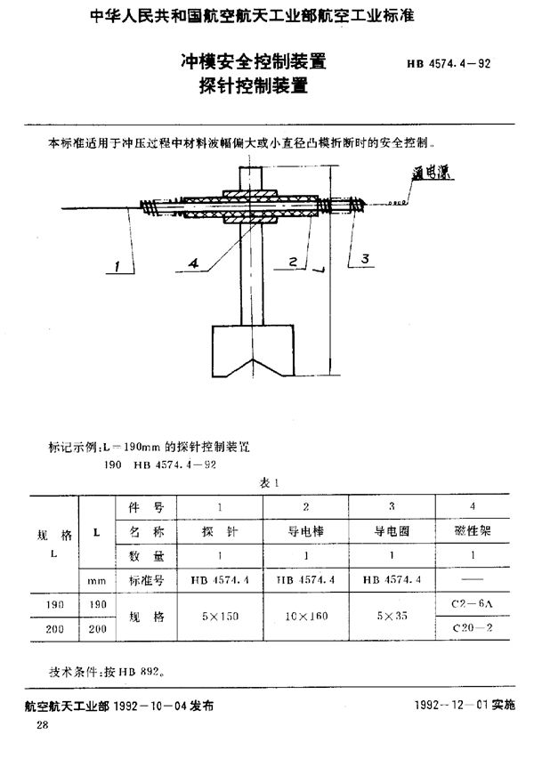 HB 4574.4-1992 冲模安全控制装置 探针控制装置