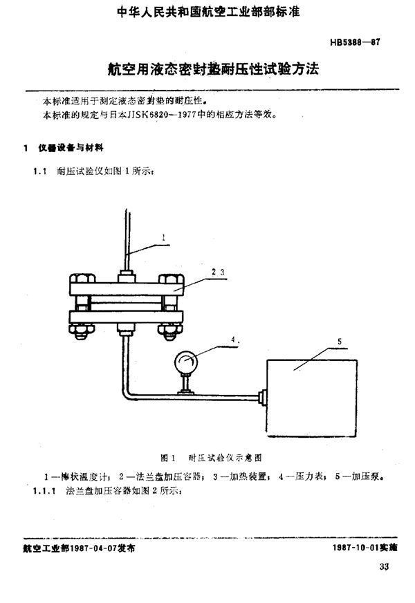 HB 5388-1987 航空用液态密封垫耐压性试验方法标准