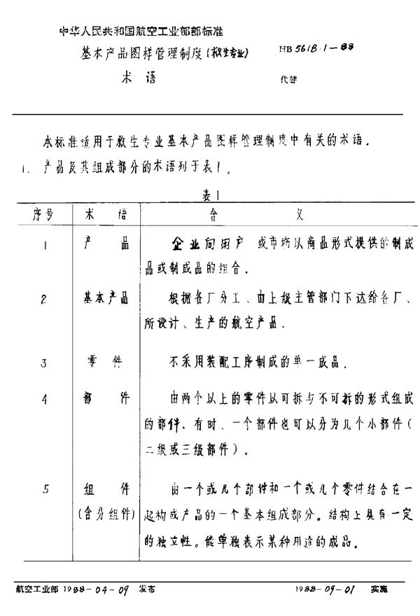 HB 5618.1-1988 基本产品图样管理制度(救生专业) 术语