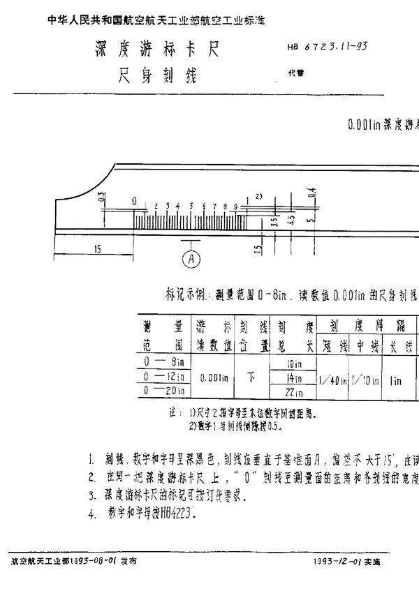 HB 6723.11-1993 深度游标卡尺尺身刻线