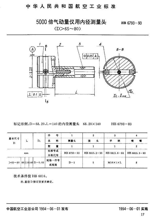 HB 6793-1993 5000倍气动量仪用内径测量头