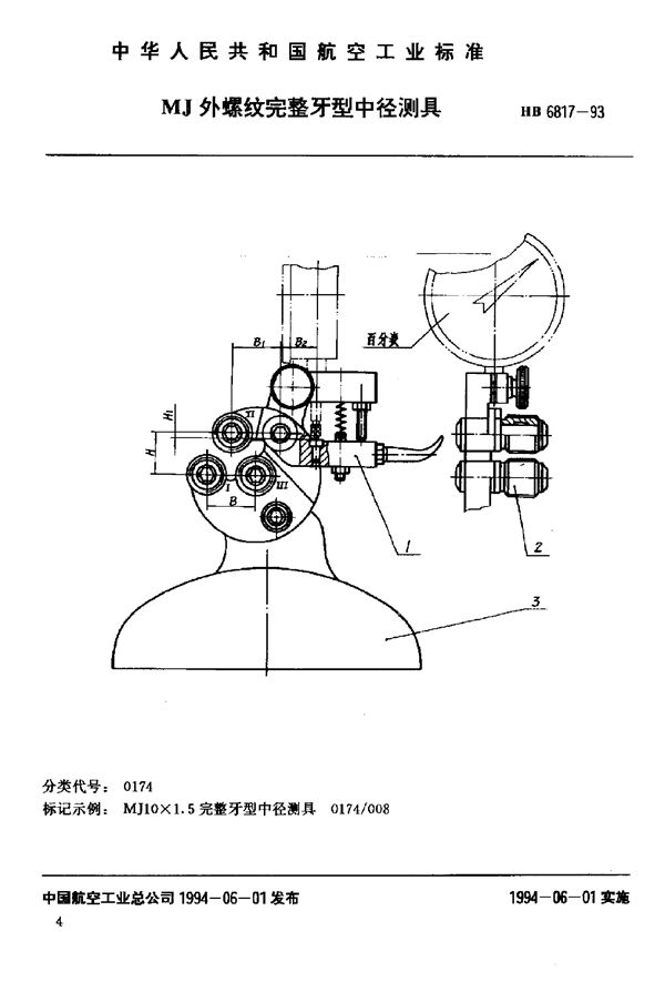 HB 6817-1993 MJ外螺纹完整牙型中径测具