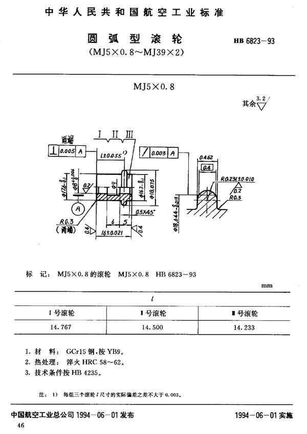 HB 6823-1993 圆弧型滚轮(MJ5-0.8～MJ39-2)