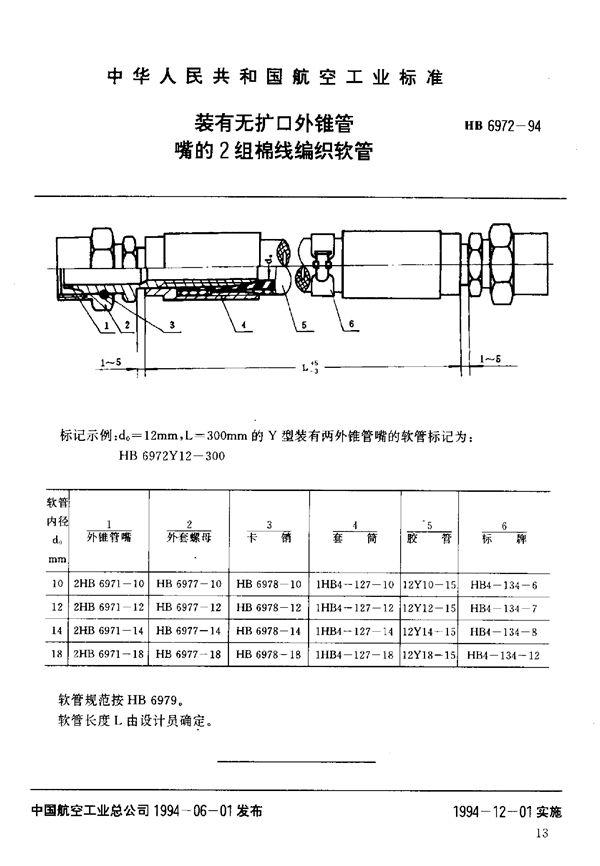 HB 6972-1994 装有无扩口外锥管嘴的2组棉线编织软管