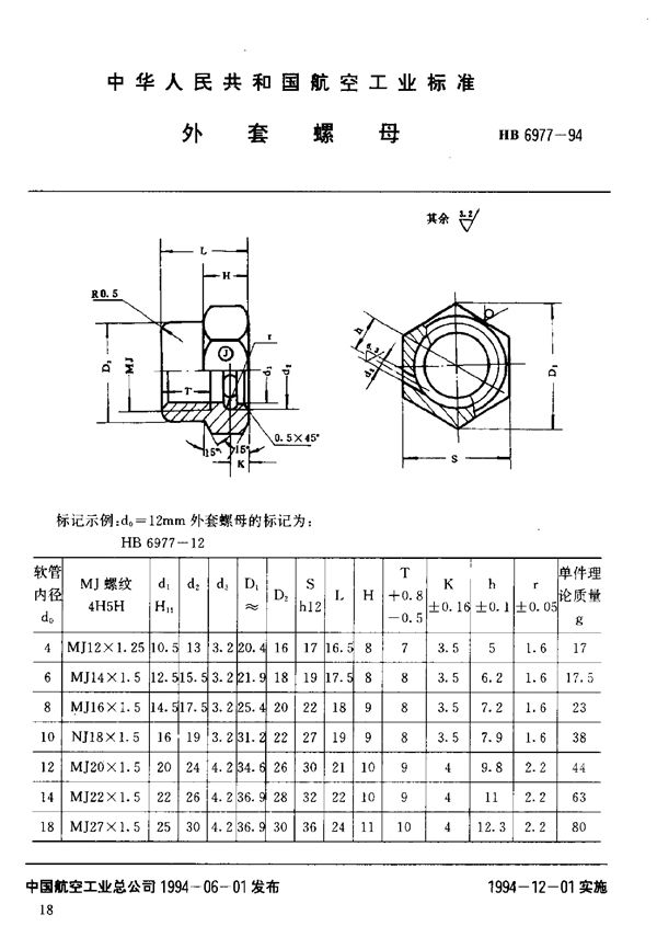 HB 6977-1994 外套螺母